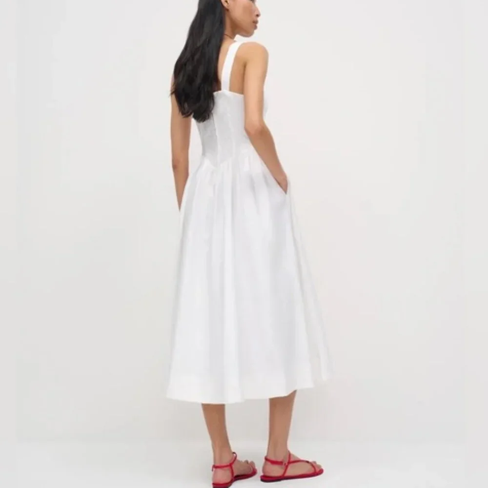 NEW Reformation Balia Linen Sleeveless Midi Dress in White | US 6 UK 10 - Picture 3 of 16